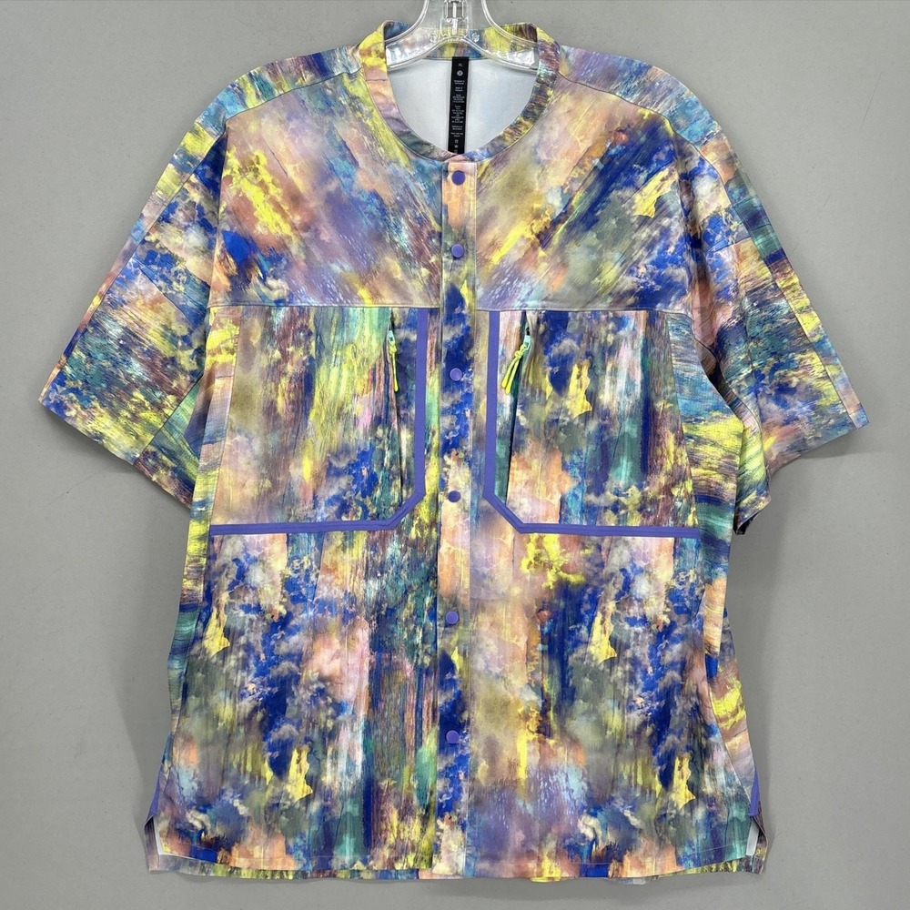 Lululemon Shirt Mens XL Multicolor Abstract Snap Button Up Hiking Watercolor